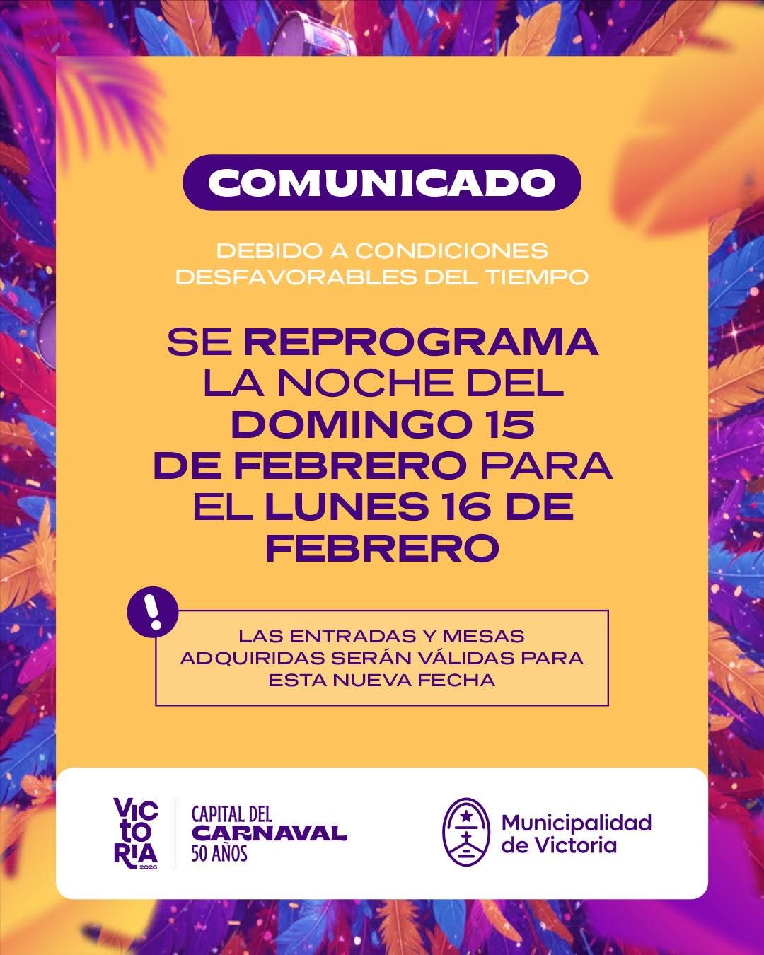 Carnaval 2026 | Repogramación por Condiciones del Tiempo