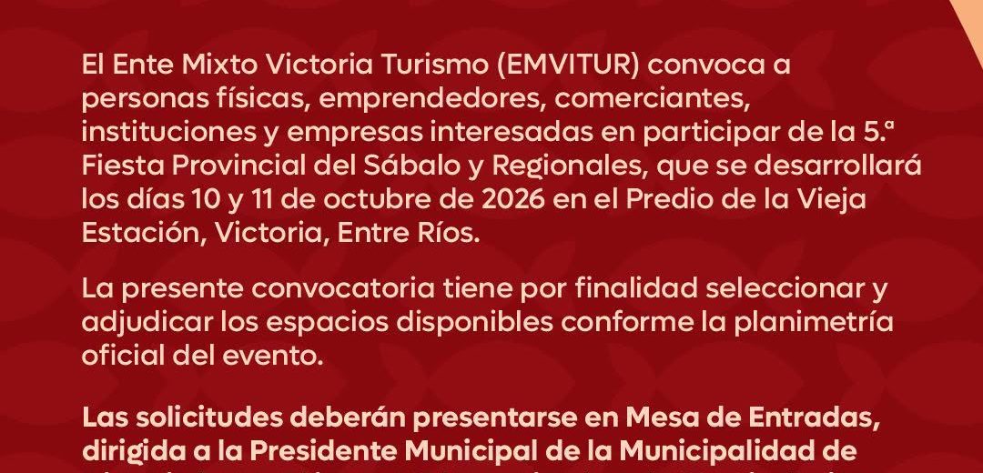 Convocatoria Pública: 5° Fiesta Provincial del Sábalo y Regionales 2026