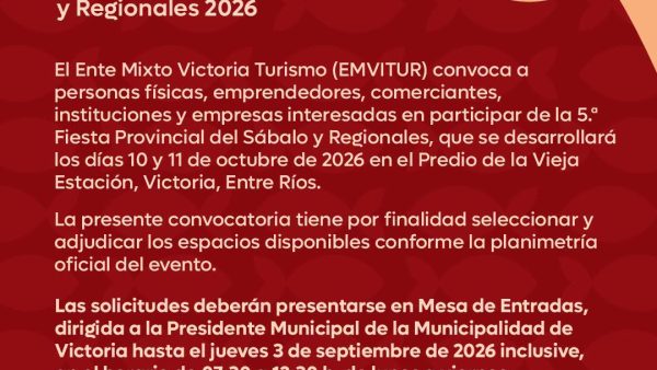Convocatoria Pública: 5° Fiesta Provincial del Sábalo y Regionales 2026