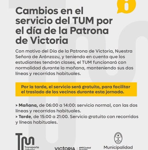 Cambios en el Servicio del TUM por el día de la Patrona de Victoria