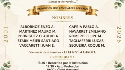 Promoción 2001 “Bachilleres Agrarios” Escuela Agrotécnica N°2 “La Carola”